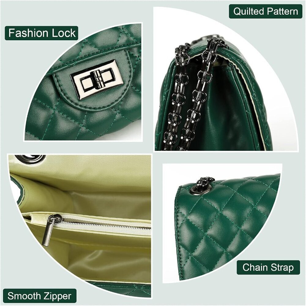 Women Green Imported Trendy Quilted Crossbody Shoulder Chain Designer Bag - Picture 5 of 6